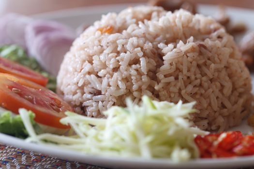 Rice with shrimp paste as a famous and delicious Thai food