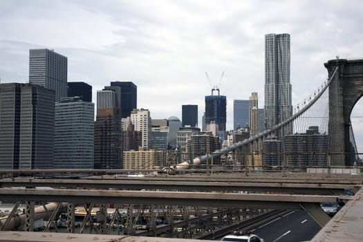 View of New York City from the Brooklyn Bridge.  The tallest building in the picture is the Beekman tower.