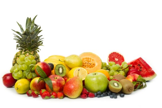 Group of different fruits on white background