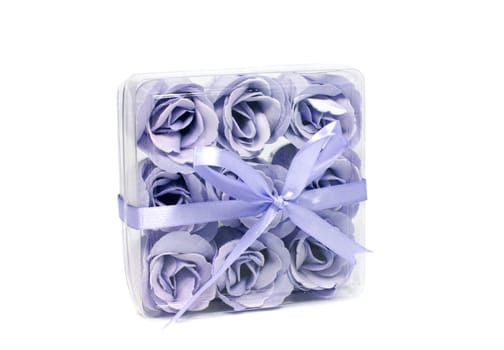 transparent box with decoration roses in pnk
