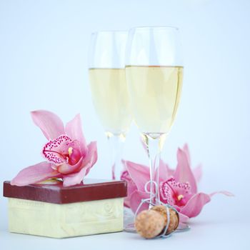 holyday card champagne and orchid