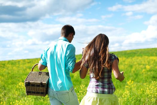lovers hug on picnic close up portrait