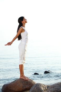 meditation on ocean sand beach