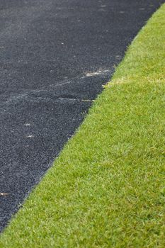 Green lawn cutting edge of the Black Road