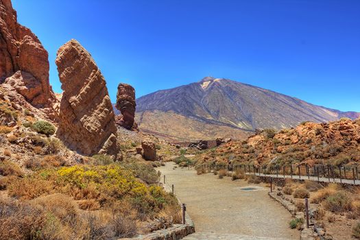 The conical volcano Mount Teide or El Teide in Tenerife is Spains highest mountain. It has featured as the location of many hollywood films and is the premier tourist attraction in the Canary islands