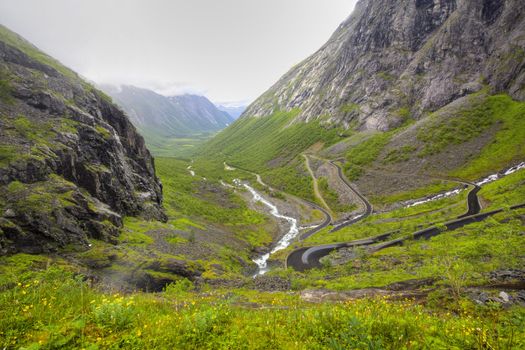 Trollstigen in Norway, the famous road photographed from above