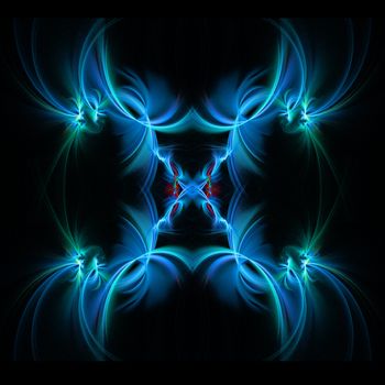 Abstract symmetrical fractal design in electric blue