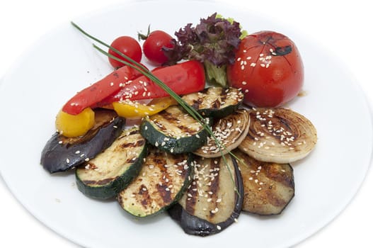 grilled vegetables in a restaurant on a white background