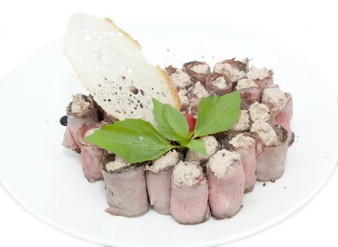 meat rolls at the restaurant on a white background