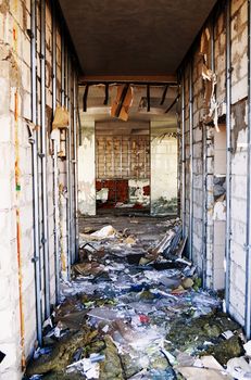 destroyed and ruined interior space