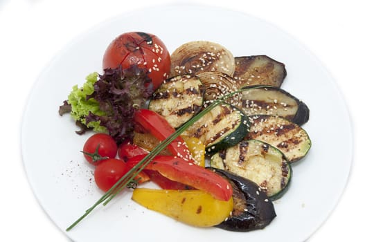 grilled vegetables in a restaurant on a white background