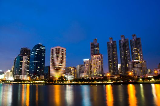 Panoramic view on nice big city at night, Bangkok, Thailand.