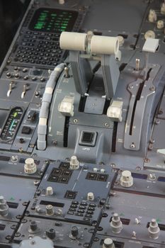 Detail of the cockpit of a small passenger airplane