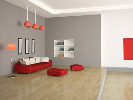The interior of a large room with furniture