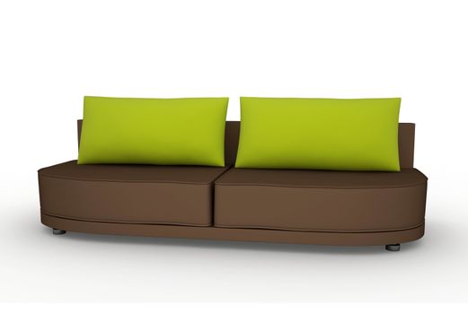 The brown sofa on a white background