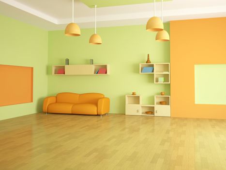 The interior of a large room with furniture
