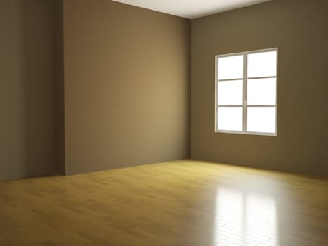 The interior of an empty room with a window