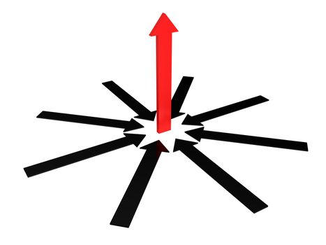 The red arrow above other grey arrows