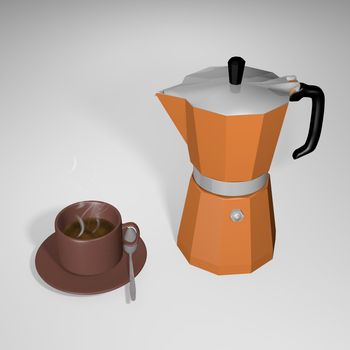 Coffee pot with little cup of coffee