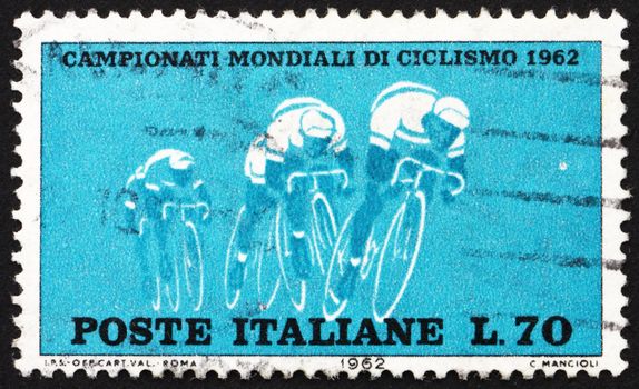 ITALY - CIRCA 1962: a stamp printed in the Italy shows Group of Cyclists, World Bicycle Championship Races