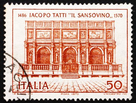 ITALY - CIRCA 1970: a stamp printed in the Italy shows Loggia of St. Mark's Campanile, Venice, by Iacopo Tatti ,Il Sansovino, Architect, circa 1970