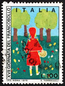 ITALY - CIRCA 1975: a stamp printed in the Italy shows The Magic Orchard, Children's Drawing, circa 1975