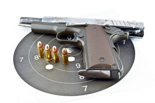 9-mm handgun and target shooting