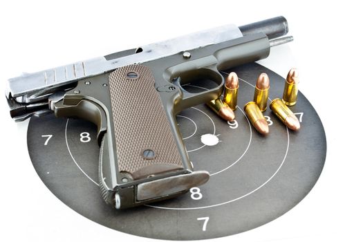 9-mm handgun and target shooting