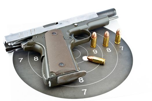 9-mm handgun and target shooting