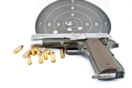 9-mm handgun and target shooting