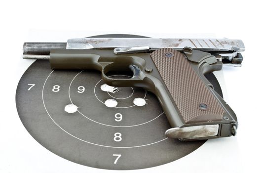 9-mm handgun and target shooting