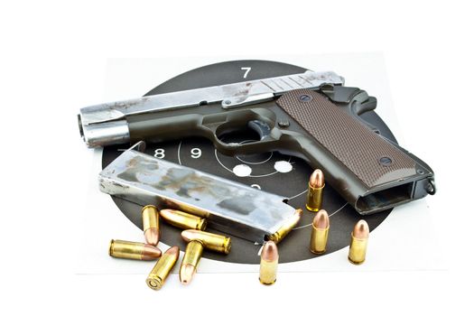 9-mm handgun and target shooting