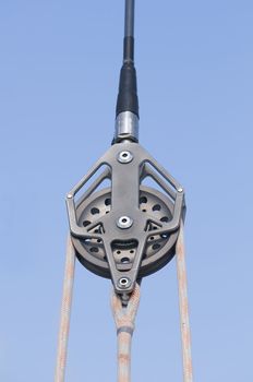 Block detail of a modern sailboat with rope