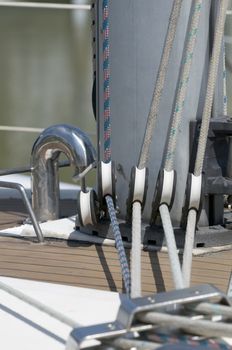 Detail of mast ropes on a boat