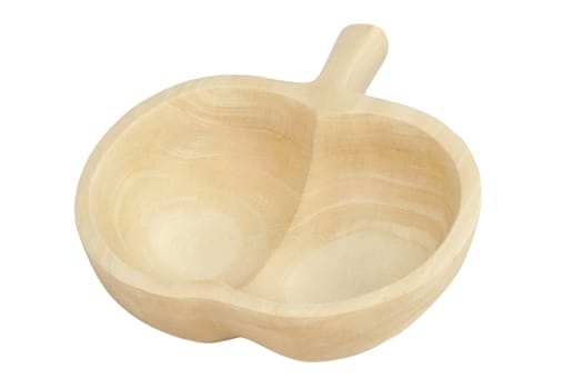 wooden bowl in apple shape on white background