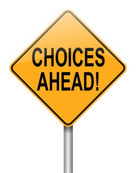Illustration depicting a directional roadsign with a choices concept.White background.