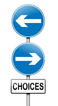 Illustration depicting a directional roadsign with a choices concept. White background.