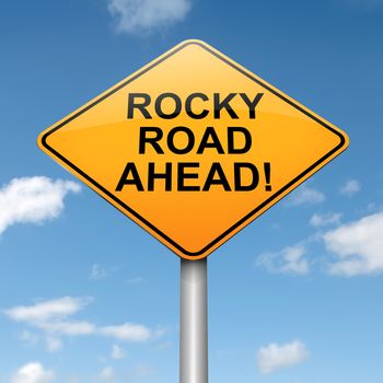 Illustration depicting a roadsign with a difficulty concept. Blue sky background.