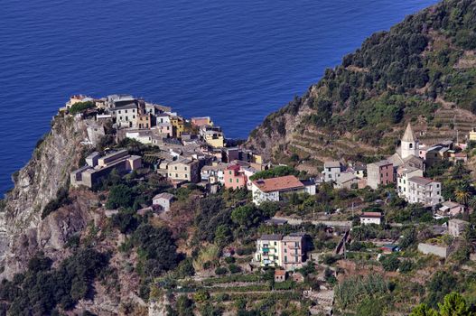 aerial view of Corniglia village, Cinque Terre, Italy 