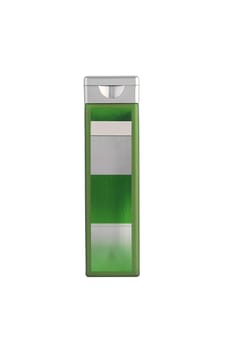 Green shampoo bottle on white isolated