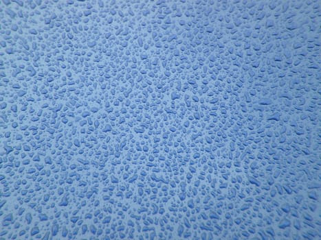 Water droplets on blue background
