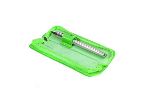 Green pen case isolated