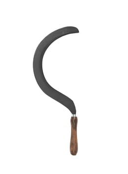 vintage rusty grain sickle isolated over white background