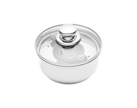 Stainless pan with glass cover isolated on a white background