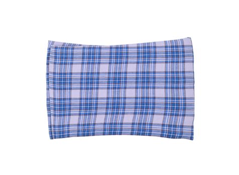 Blue plaid pillow isolated on white