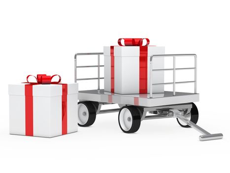 trolley with red white christmas gift box