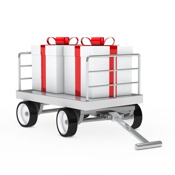 christmas gift trolley with red white gifts