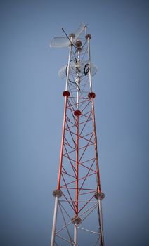 Telecommunications pylons with antenna for TV and mobile phone signals.