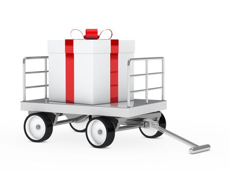 big christmas gift red white on trolley