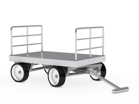 warehouse package chrome trolley on white background